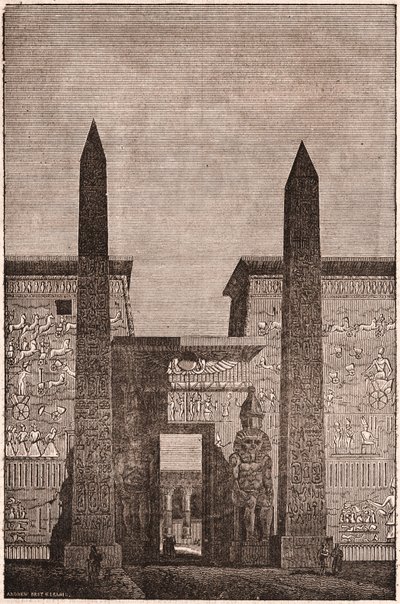 Vooraanzicht van een reconstructie van de Luxor Obelisken in Egypte door Unknown