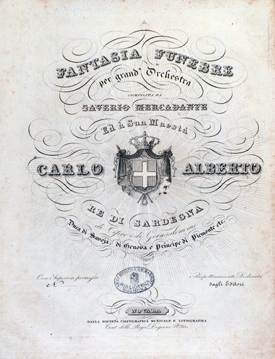 Frontispice voor Fantasia funebre, orkestwerk door Mercadante door Unknown artist