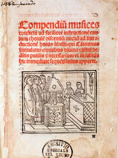 Frontispice van Compendium musices (Muziekcollectie) (1482) door Unknown artist
