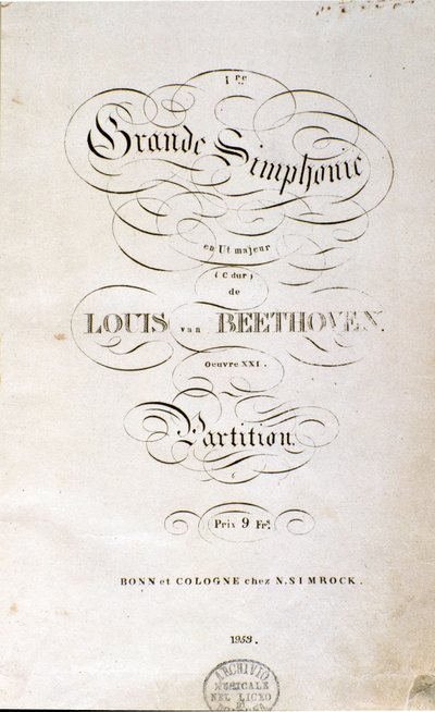 Frontispice van de eerste Duitse editie van de partituur van de Symfonie nr. 1 in C majeur door Ludwig van Beethoven door Unknown artist