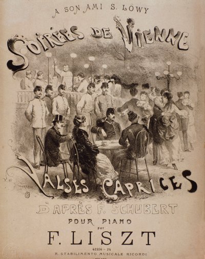 Frontispice van de partituur Soirees de Vienne, Caprices Walses voor piano door Liszt (19e eeuw) door Unknown artist