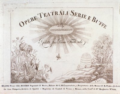 Frontispice voor muziekpartituren van Opere teatrale serie e buffe door Gioacchino Rossini door Unknown artist