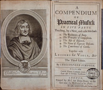 Frontispice van Compendium van praktische muziek met portret van Christopher Simpson door Unknown artist
