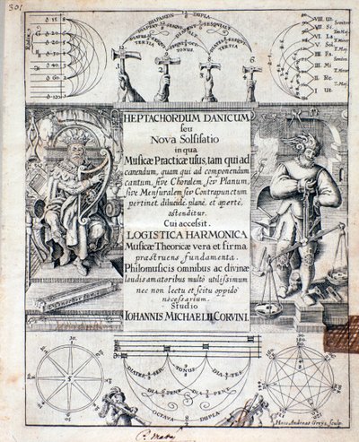 Frontispice van Heptachordum danicum door John Michael Corvinus door Unknown artist