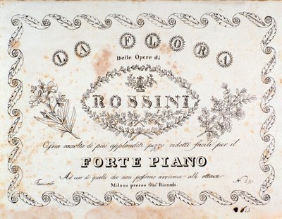 Frontispice van La flora compendium van de meest gevierde stukken (in fortepiano versie) door Gioacchino Rossini door Unknown artist