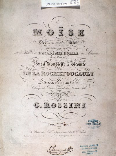 Frontispice van muziekpartituur van Mozes in Egypte door Gioacchino Rossini door Unknown artist