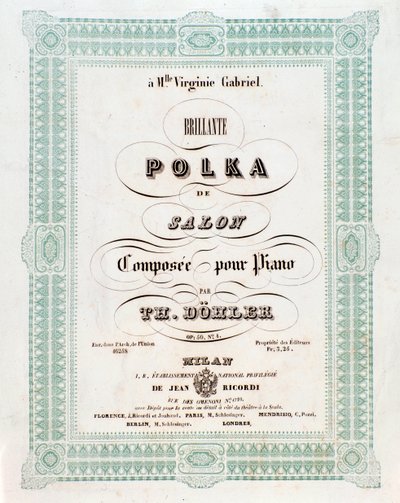Frontispice van de partituur van Polka de salon door Theodor von Dohler door Unknown artist