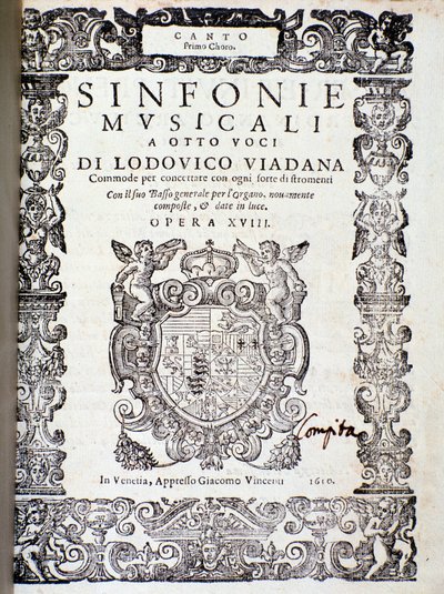 Frontispice van muzikale partituur van Sinfonie musicali door Ludovico Viadana door Unknown artist