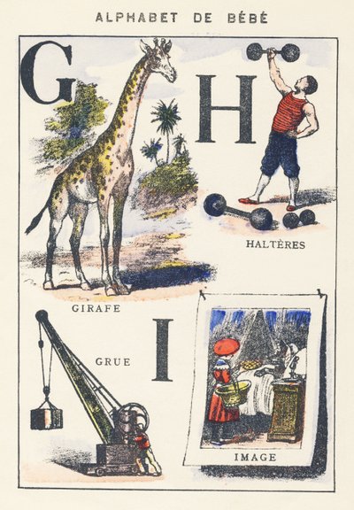 G H I: giraffe, kraanvogel, halters, afbeelding door Unknown artist