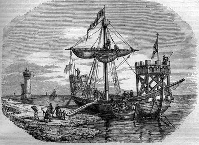 Galei in de Middeleeuwen. Gravure uit de 19e eeuw door Unknown artist