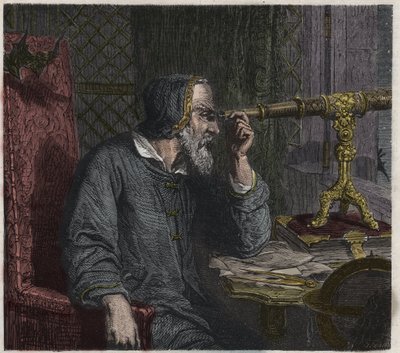Galileo Galilei en zijn telescoop door Unknown artist
