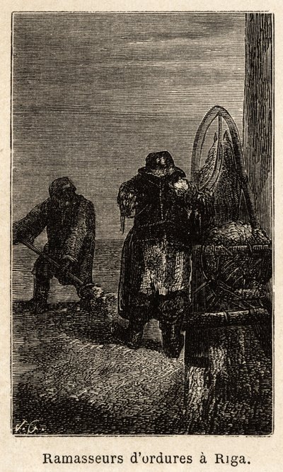 Vuilnisrapers in Riga. Gravure in 