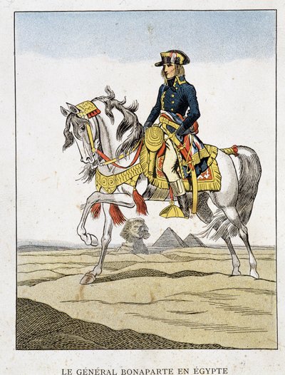 Generaal Bonaparte in Egypte, een portret rijdend voor de piramides en de sfinx. door Unknown artist