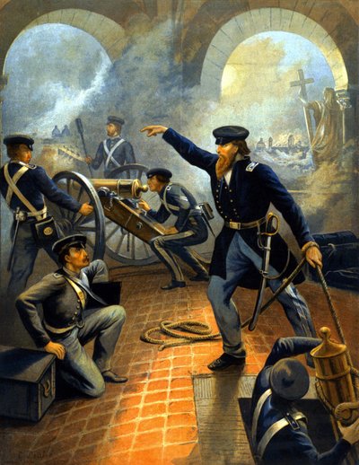Generaal Grant (1822 - 1885) tijdens de capitulatie van Mexico-Stad (Mexicaanse Oorlog: 1845 - 1848) - gravure tussen 1860-1870 door Unknown artist