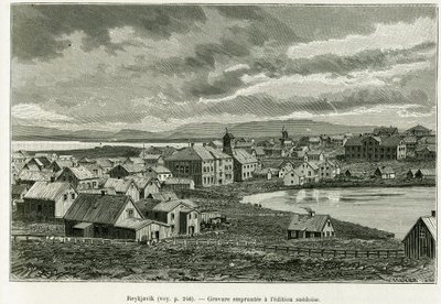 Algemeen uitzicht op Reykjavik. Gravure ter illustratie van het verhaal 
