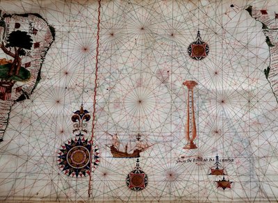 Geografie: detail van een navigatiekaart van Luis Lazare door Unknown artist