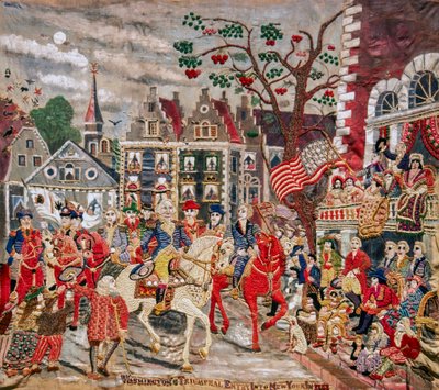 George Washington komt triomfantelijk aan bij Federal Hall in New York City door Unknown artist