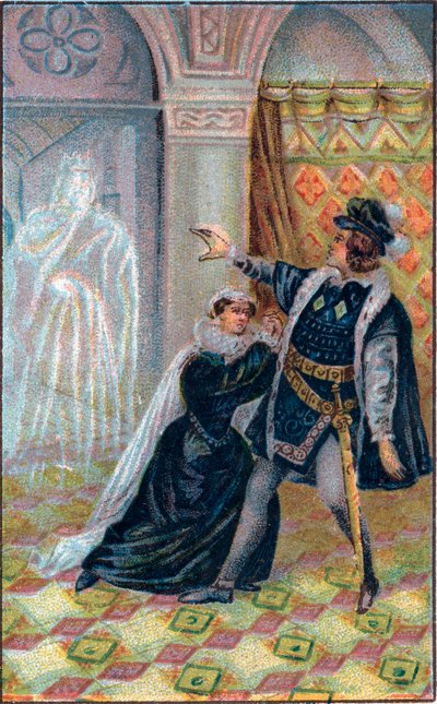 Gertrude, Hamlet en de geest van Hamlets vader. In 