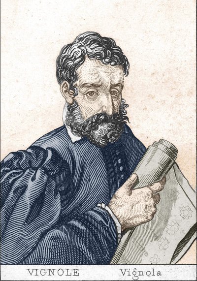 Giacomo Barozzi, genaamd il Vignola, in het Frans, Le Vignole, met een plan door Unknown artist