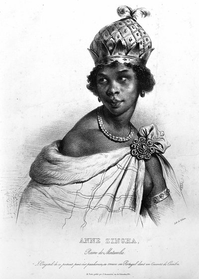 Ginga, de Quilombola koningin van Matamba en Angola. ANNE ZINGHA KONINGIN VAN ANGOLA. (1587-1663). door Unknown artist