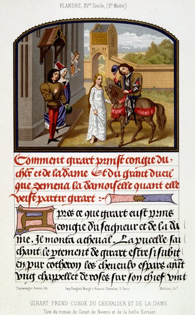 Girart neemt afscheid van de ridder en de dame - facsimile van verluchting uit de 15e eeuw door Unknown artist