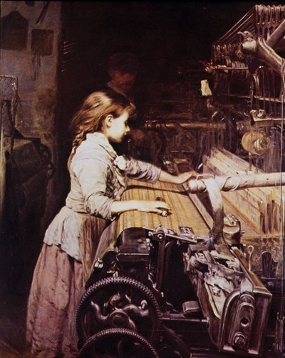 Meisje werkt in een mechanische spinnerij, eind 19e eeuw door Unknown artist