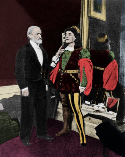 Giuseppe Verdi en Victor Maurel (in Iago) in februari 1887 in de Scala in Milaan na de première van Otello door Unknown artist