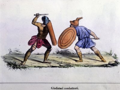 Gladiatorengevecht. 19e-eeuwse gravure door Unknown artist