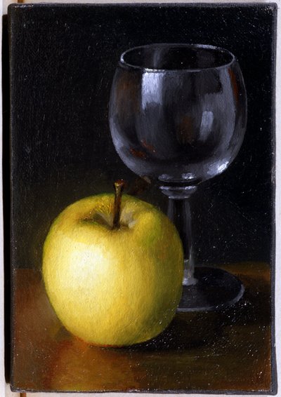 Glas en gele appel door Unknown artist