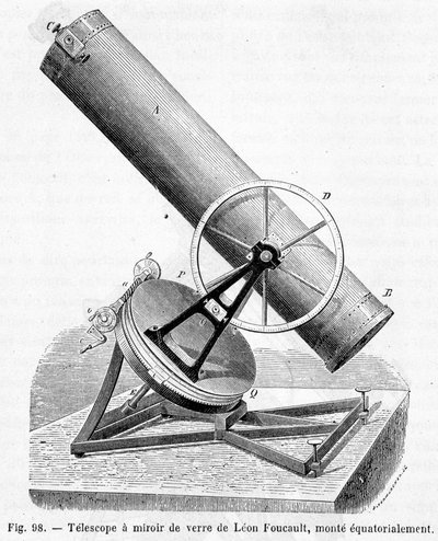 Glazen spiegeltelescoop door Léon Foucault, equatoriaal gemonteerd - in De wonderen van de wetenschap door Louis Figuier door Unknown artist