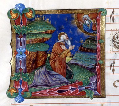 God beveelt Mozes om het volk van Israël uit Egypte te sturen. Miniatuur uit een 15e eeuws koorboek ("civitatis" door Sint Augustinus) door Unknown artist