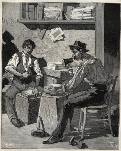 Goudklopper. Gravure uit 1885 in 