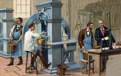 Goudmijnbouw. Munt- en verificatiewerkplaats. Chromolithografie uit de late 19e eeuw. door Unknown artist