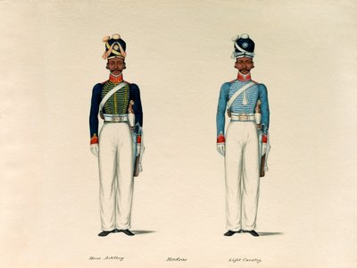 Golundauz, Madras Horse Artillery; en Sowar, Madras Light Cavalry, ca. 1835 door Unknown
