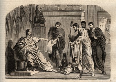 Gordianus I (158-238) weigert de keizerlijke waardigheid - gravure in 