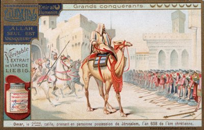 Grote veroveraars: Omar ibn al Khattab of Omar I, 2e Kalief van de Islam, neemt persoonlijk bezit van Jeruzalem, 638 door Unknown artist