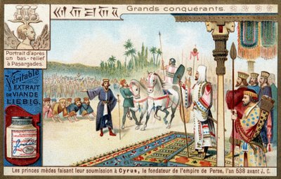 Grote veroveraars: de Medische prinsen onderwerpen zich aan Cyrus II de Grote, stichter van het Perzische Rijk in 538 v.Chr. door Unknown artist