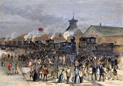 Grote spoorwegstaking in 1877, blokkade van locomotieven in Martinsburg, West Virginia door Unknown artist
