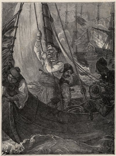 Griekse Onafhankelijkheidsoorlog 1821 - 1829: Constantine (Constantine) Kanaris (Konstantinos Canaris) verbrandt het vlaggenschip van de Turkse vloot voor Chios door Unknown artist