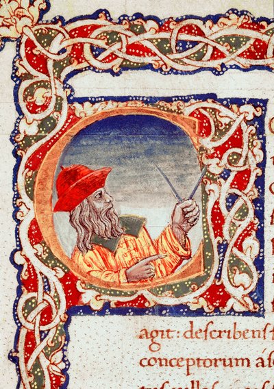 Griekse astronoom Claudius Ptolemaeus met een passer. Miniatuur uit 