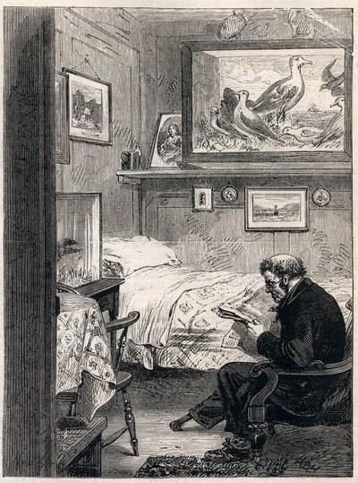 Greenwich Hospital Cabin Royal Charles Ward - Gravure uit 1865 van een marinepensioengerechtigde in zijn rustverblijf (Greenwich Hospital) door Unknown artist
