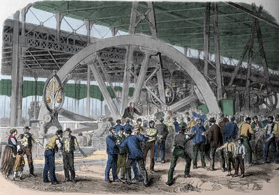 Staking van Le Creusot. Een vergadering van arbeiders in de werkplaatsen, ten tijde van de betaling. 19e eeuw door Unknown artist