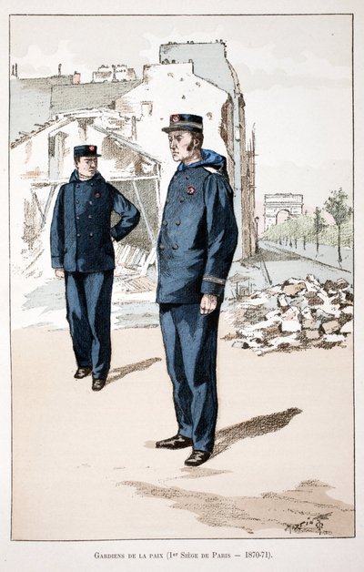 Vredesbewakers (eerste beleg van Parijs 1870-1871). Kleurgravure, ter illustratie van 