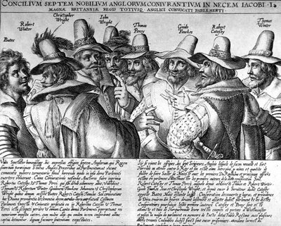 Buskruit: Bates, Robert Winter, Christopher Wright, John Wright, Thomas Percy, Guido Fawkes, Thomas Winter door Unknown artist