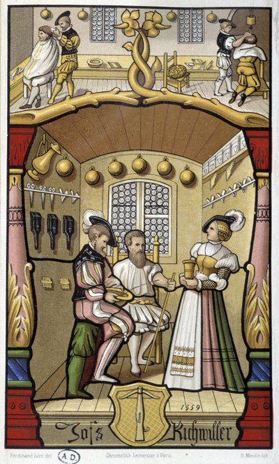 Kapper en barbier scènes - facsimile van een miniatuur uit 1559 door Unknown artist