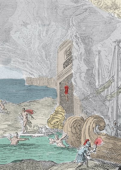 Opgehangen Iphis afgewezen door Anaxarete. Detail van een illustratie uit boek XIV van 
