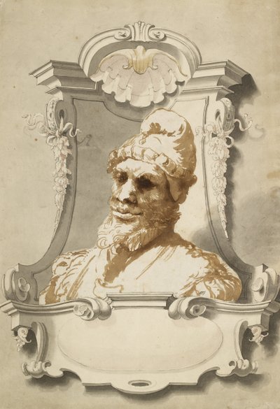 Hoofd van een man, circa 17e eeuw (penseeltekening in bistre) door Unknown artist