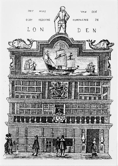Hoofdkwartier van de Oost-Indische Compagnie in Londen in de 17e eeuw. door Unknown artist