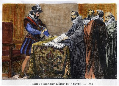 Henri IV (1553 - 1610) ondertekende het Edict van Nantes in 1598 door Unknown artist