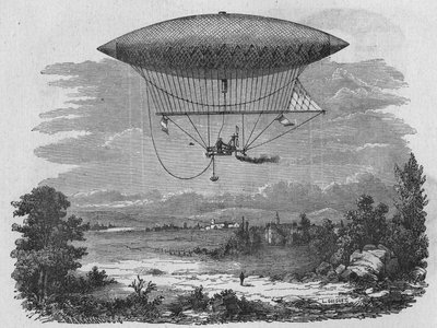 Henry Giffard test een 44 meter lange stoomballon. In 